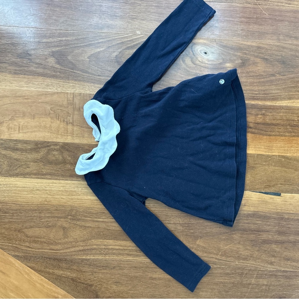 Petit Bateau Long Sleeve Shirt in Navy with White Ruffle Collar 24 months.